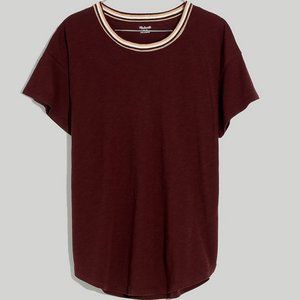 Madewell Whisper Crewneck Tee Burgundy Cinnamon Ringer Stripe Size XS NWT